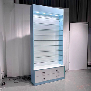 Vitrina Moderna de Madera y Vidrio con Luces LED, Estantes Ajustables y Cajones de Almacenamiento para Farmacias, <span class=keywords><strong>Accesorios</strong></span> Móviles y Tiendas Minoristas - Product Image 3