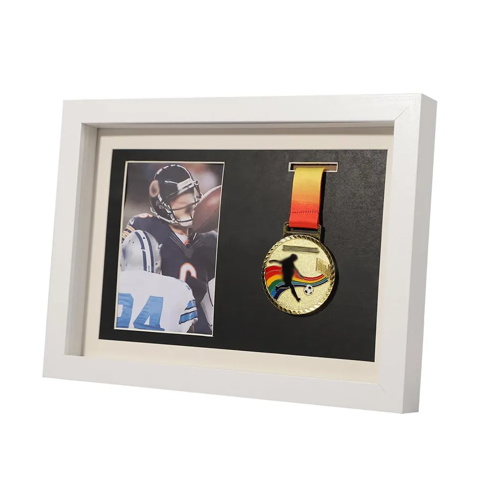Boîte d'ombre d'affichage de médaille cadre photo en bois cadre d'affichage de médaille de sport blanc 3 en 1 multifonctionnel A4 cadre photo vitrine