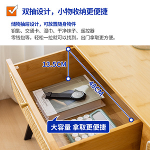 Nordic Style Rattan <b>Shoe</b> Cabinet With Drawers Natural Wood Color Large Capacity Entryway <b>Storage</b> Shelf For Living Room Entrance - Product Image 4