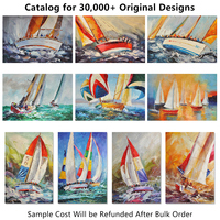 Peinture murale sur toile acrylique abstraite dorée peinte à la main, paysage marin avec voilier, peinture texturée 3D pour la décoration du salon, du bureau ou de l'hôtel