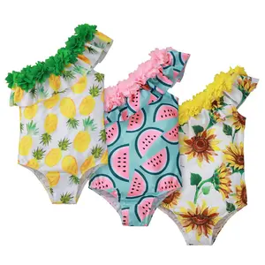 Bañador de una pieza para niñas pequeñas, ropa de playa sin mangas con Estampado de sandía y flores para verano