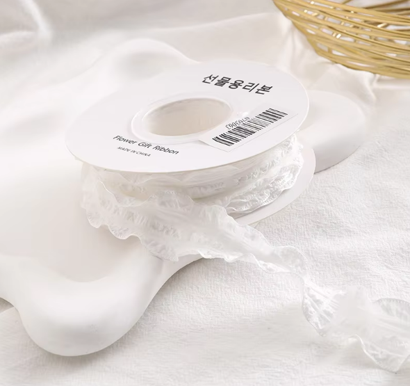 Ruban à carreaux plissé blanc -2,5cm