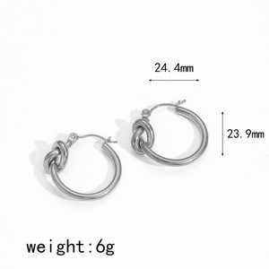 Unique Hoop Earrings Wholesale Stainless Steel Geometric Knotted Necklace and <b>Huggie</b> Earrings Jewelry Set - Product Image 5
