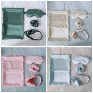 Wholesale Factory Silk-like Satin Light-blocking Eye <b>Mask</b> & Pillowcase 4pcs-Set with Scrunchies Hair Accessories Gift Box - Product Image 2