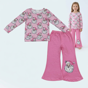 Ensemble de vêtements pour bébés filles, style Noël, avec nœuds, poches zippées, hauts et pantalons roses, vente en gros - Product Image 2