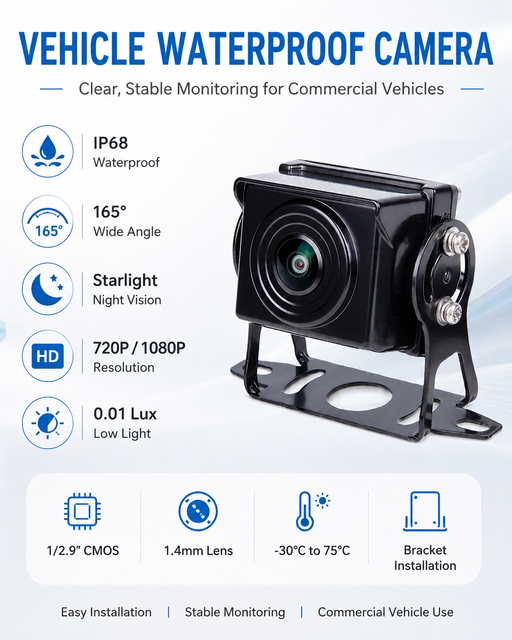 Factory OEM ODM IP68 Vehicle Bracket Camera with Starlight Full Color 1080P 1.4mm Lens and 165 Degree Wide View