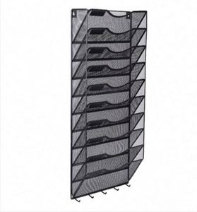Wall Hanging <b>File</b> Organizer Metal <b>File</b> Holder 10-Pocket Black Mesh Office Magazine Rack Wall Mounted Hanging Paper Organizer - Product Image 2