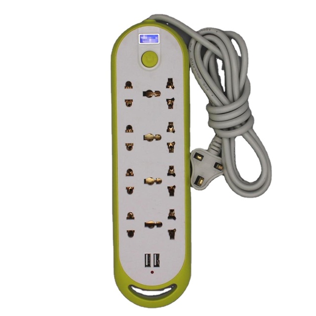 British USB Power Strip Electrical Plug with 8 AC Outlets 2 USB Ports IP35 Rated Copper Extension Socket