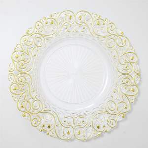 Assiettes de chargeur en plastique réutilisables de haute qualité pour les assiettes de chargeur transparentes rondes d'événement de mariage avec fleur évidée - Product Image 2