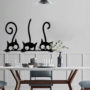 Autocollant mural amusant avec trois chats, décoration murale en PVC pour fenêtre, autocollants muraux noirs amovibles pour la maison - Product Image 3
