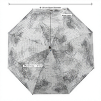 Parapluie droit coupe-vent 8K en pongé avec impression 3D en relief unique, structure entièrement en fibre de verre, poignée en bois et argentée, idéal pour les voyages
