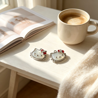Pendentifs Hello Kitty en laiton, plaqués or/rhodium, breloques nœud rouge en strass pour filles, accessoires de bijoux quotidiens mignons à faire soi-même