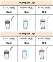 Tasse à café design étanche 450ml Tasse à café glacée Tasses à boire en verre avec couvercle et paille