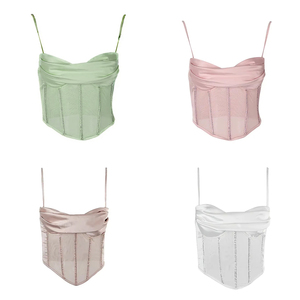 Top Corset Sexy Personalizado para Mujer, sin Espalda, Transpirable, Ecológico, de Satén, con Cierre, Tejido Corto, Decoración de Diamantes - Product Image 4