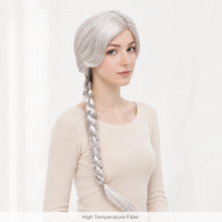 Perruque synthétique longue tressée argentée style Elsa, pré-fabriquée, avec une seule tresse latérale, pour déguisement