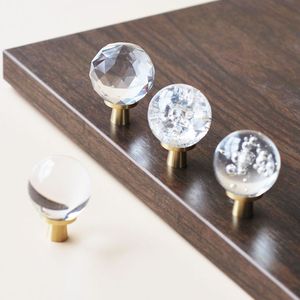 豪华欧洲黄铜钻石水晶玻璃抽屉门柜把手冰裂单孔旋钮拉 - Product Image 1