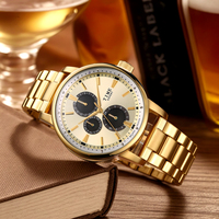 Montre chronographe LUXE de luxe en acier inoxydable étanche à quartz, 3 cadrans, 6 aiguilles, style décontracté et professionnel, cadran en verre