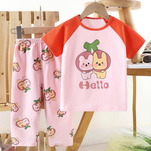 <span class=keywords><strong>Camiseta</strong></span> de Verano de Algodón Puro de Manga Corta con Dibujos Animados para Niños y Niñas, Pijama, Ropa para el Hogar - Product Image 4