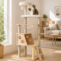Arbre à chat en MDF à 4 niveaux, tour d'escalade, poteaux à gratter en jute, hamac en polaire, espace privé antidérapant pour chats d'intérieur