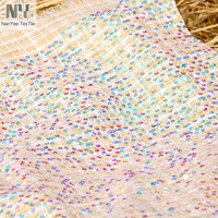 Tissu Nanyee Textile en tweed kaki, polyester, à sequins, motif tartan écossais, avec sequins brillants roses et bleus