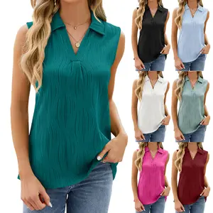 Womens Casual Tank Top Solid Color Elegant Chic Office Ladies V Neck T Shirts 2024 Summer Sleeveless Casual Loose Vest Blouse