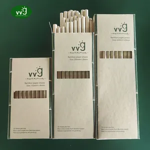 VVG 50 buah/pak 200x8mm, sedotan kertas sekali pakai serat bambu mudah terurai ramah lingkungan untuk minum teh susu