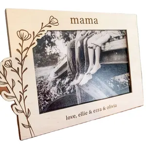 2024 Hot Selling Custom Laser Gegraveerde Mama Fotolijst Hout Moeders Dag Geschenken Cadeau Van Kinderen