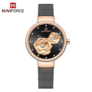 NAVIFORCE 5013 New Luxury Wristwatch 30M Waterproof Mesh Steel Strap Quartz <b>Watch</b> Relief with <b>Diamond</b> Women <b>Watches</b> - Product Image 4