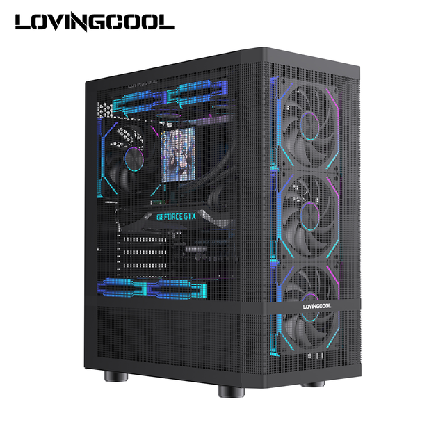 Lovingcool ATX Mesh Case Value Price Full Compatibility ATX MATX ITX Mesh Front and Side Panels 240mm AIO for System Builders
