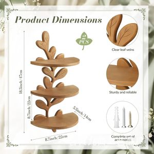 Wooden Leaf Shaped Wall <b>Shelf</b> 3 Tier Multipurpose Storage Rack For Living Room Decor - Product Image 4
