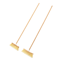 Brosse à poils rigides pour sols avec long manche en bambou, balai à pousser robuste pour l'extérieur, pour nettoyer les terrasses, les patios, le béton et les surfaces multiples