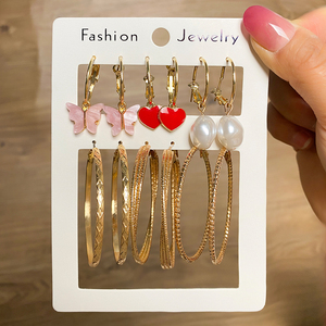 VKME Neues Trendiges Tai-Chi-Tropfenöl-Blumen-Goldkreis-Perlen-Creolen-Set mit Kristall-Ohrsteckern für Damen-Schmuck - Product Image 6