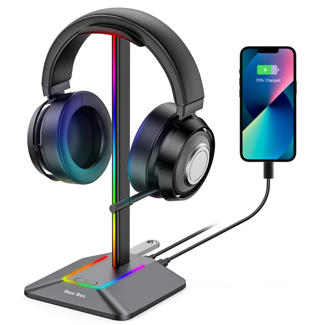 Customizable New Bee Z8 7 Rgb Light Headphone Stand Desk Gaming Headset Stand Holder with USB Charger