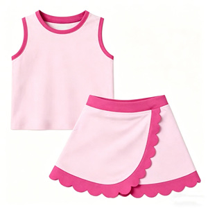 Set gonna traspirante in 2 pezzi per bambine, top a canotta con bordo smerlato e gonna avvolgente per l'uso quotidiano estivo casual - Product Image 3