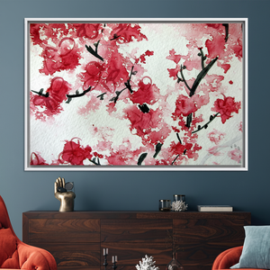 Impresión en lienzo de flor de cerezo Sakura - Arte floral zen japonés, lienzo con marco blanco - Product Image 3