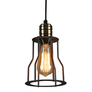 <b>Industrial</b> Stainless Steel Pendant <b>Light</b> E26 Cage Gold <b>Shade</b> 5000K Daylight Farmhouse Style Remote Control Adjustable Height - Product Image 1