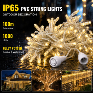 Guirnalda de Luces LED IP65 de 100M, 1000 LED, Cable de PVC en Maceta, Blanco Cálido, Extensible, Fácil de Instalar, Comercial para Exteriores, Ra90, Inalámbrico - Product Image 1