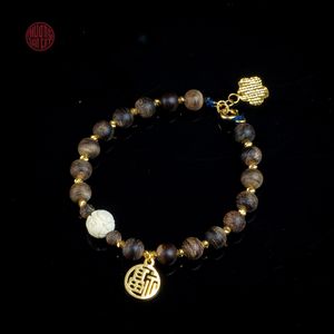 Pulsera de Agarwood Fino con Cuentas de 6mm, Adornada con Dijes de Oro y Acentos de Gemas Tibetanas, Estilo 10, Joyería Elegante - Product Image 2