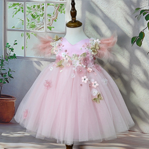 Abiti per Bambine 2026 Stile Piuma per Feste e Occasioni Speciali, Alta Qualità con Applicazioni Floreali per Neonati, Bambini e Ragazze - Product Image 2