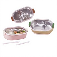 Thermische Lunchbox für Büroangestellte, Mikrowellengeeignete Plastik-Bento-Box für Studenten, Große Kapazität, Tragbar, Einlagig, 501-800ML