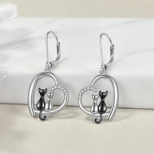 Orecchini pendenti Lucky Cat in argento 925 con strass di cristallo per donna, design simpatico a forma di animale, gioielli da indossare tutti i giorni - Product Image 3