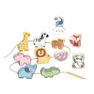 Montessori Children's Wooden Lacing Animal Toy Educational Beaded String Line Sensory Toys for Kids