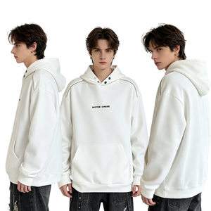 Sweat-shirt à capuche avec boutons pression au col, imprimé lettres simple, style unisexe - Product Image 2