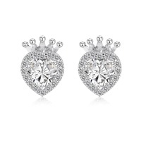 Boucles d'oreilles clous Dylam, petites et mignonnes, plaquées rhodium, argent sterling 925, zircone cubique 5A, cœur scintillant, couronne, pour femmes et filles
