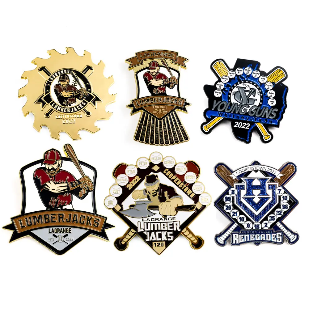 Custom sport club metal badges trading softball baseball ball hat pins sports soft enamel lapel pin for shirt