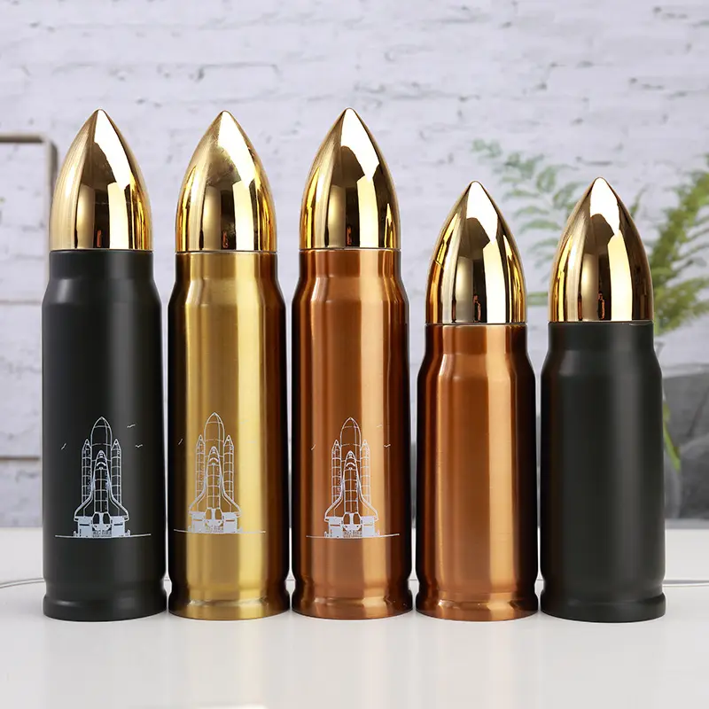 1L bullet shaped thermoses flask customized logo sublimation blank soldier bullet cup thermoses novelty for gift wholesale