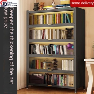 Bibliothèque moderne multi-niveaux en acier avec armoire anti-poussière à ouverture basculante, meuble de rangement de bureau sur pied, étagère à dossiers - Product Image 3