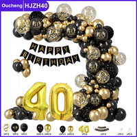 Kit de guirlande de ballons en latex noir et or de luxe, décorations de fête d'anniversaire, ensemble d'arche de ballons métalliques, durable et écologique