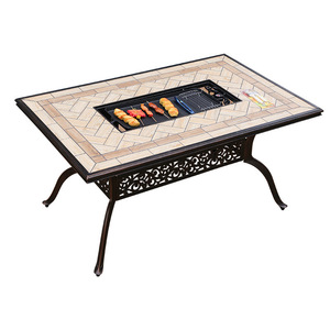 Cast <b>Aluminum</b> Outdoor <b>Table</b> With Tile Top Grill Feature Garden Set - Product Image 1