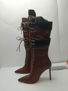 नई आवक महिलाओं की फीता पैर की अंगुली सुपर हाई एड़ी स्ट्रैप फैशन प्लस आकार स्टिलेटो घुटने के हाई बूट्स - Product Image 6